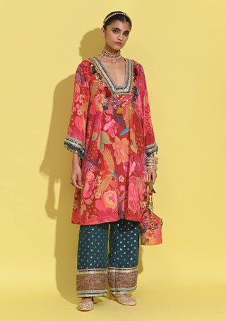 Crimson Red Printed Kurta And Pants by Rishi & Vibhuti available on Indiaspopup.com