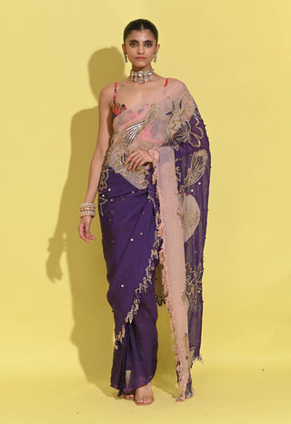 Janejaan Purple Sari And Blouse by Rishi & Vibhuti available on Indiaspopup.com