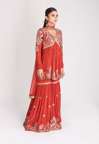 Aisha Rao-Rust Red Embellished Gharara Set-INDIASPOPUP.COM