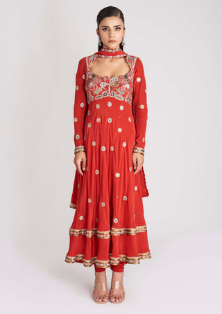Aisha Rao-Rust Red Embellished Anarkali Set-INDIASPOPUP.COM