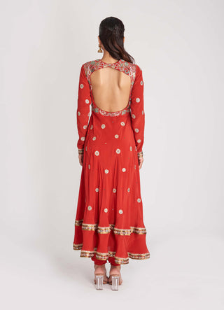 Aisha Rao-Rust Red Embellished Anarkali Set-INDIASPOPUP.COM