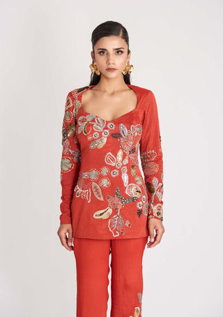 Aisha Rao-Red Embellished Pant And Blouse-INDIASPOPUP.COM