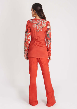 Aisha Rao-Red Embellished Pant And Blouse-INDIASPOPUP.COM