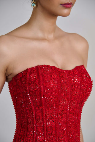 Suki red ruffle skirt and corset set