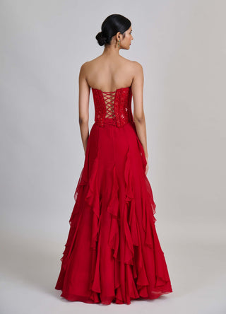 Suki red ruffle skirt and corset set