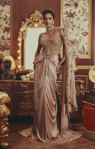 Celestine metallic gold drape sari and corset