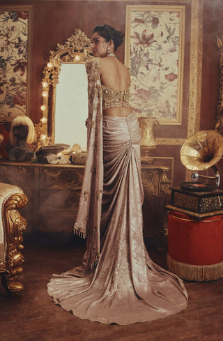 Celestine metallic gold drape sari and corset