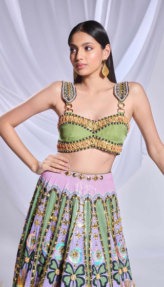 Celtic Hearts Green Lehenga Set by Papa Don'T Preach By Shubhika, available on Indiaspopup.com