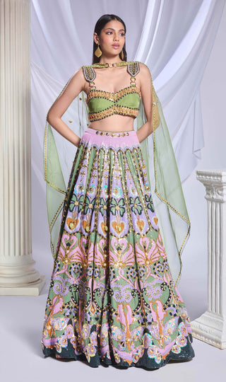 Celtic Hearts Green Lehenga Set by Papa Don'T Preach By Shubhika, available on Indiaspopup.com