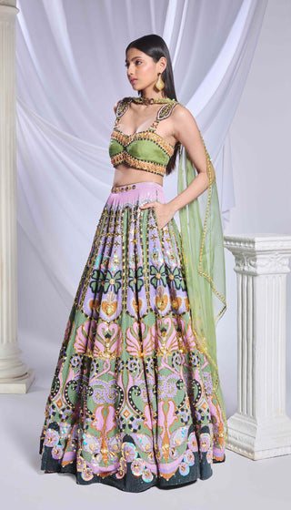 Celtic Hearts Green Lehenga Set by Papa Don'T Preach By Shubhika, available on Indiaspopup.com