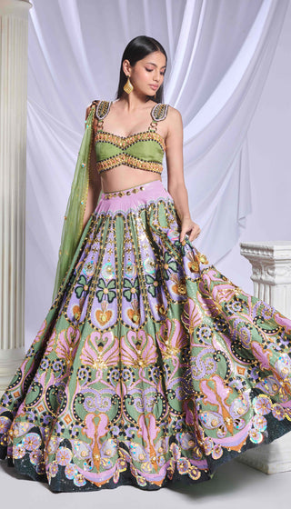 Celtic Hearts Green Lehenga Set by Papa Don'T Preach By Shubhika, available on Indiaspopup.com