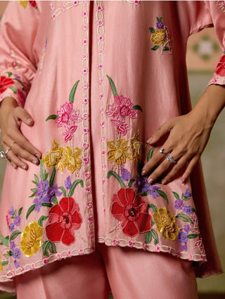 Rose pink threadwork tunic and pants