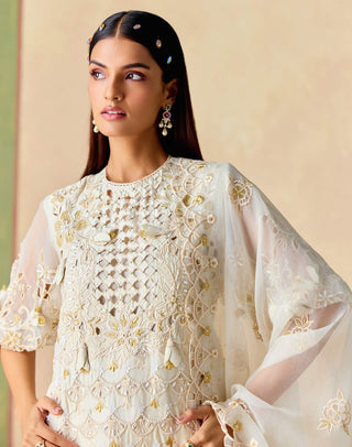 Ivory and gold cutwork kurta set