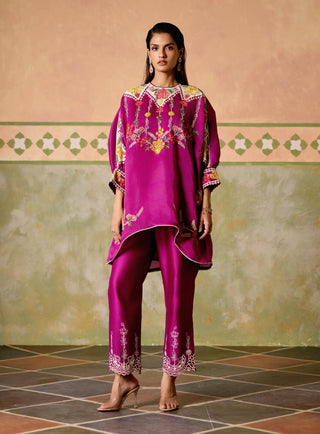 Purple embroidered kimono tunic and pants