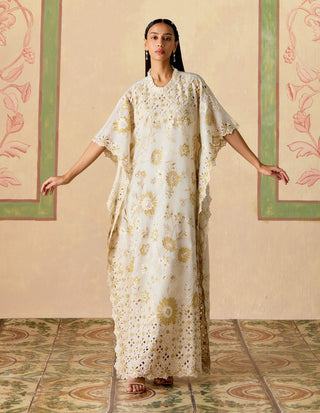 Ivory and gold long kaftan
