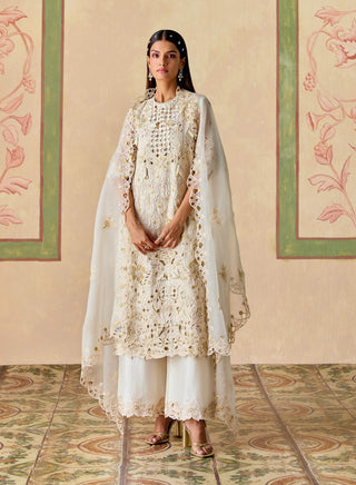 Ivory and gold cutwork kurta set