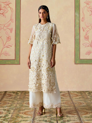 Ivory and gold cutwork kurta set