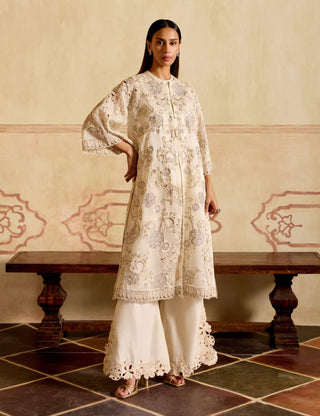 Ivory and silver embroidered jacket and tunic