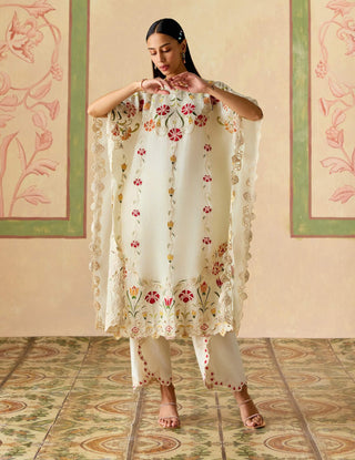 Ivory applique kaftan and tulip pants