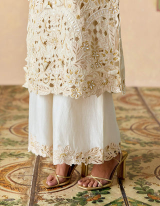 Ivory and gold cutwork kurta set