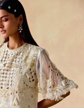 Ivory and gold cutwork kurta set