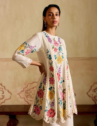 Ivory mosaic vines flared short kurta and bell bottoms