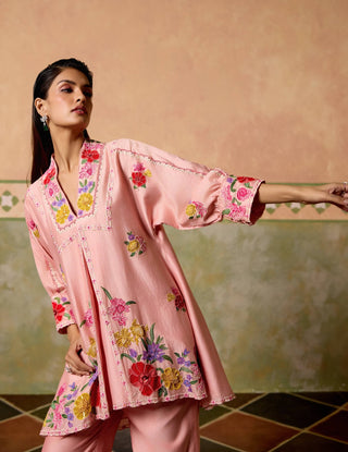 Rose pink threadwork tunic and pants