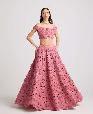 Blush Floral Applique And Beadwork Lehenga by Chandrima available on Indiaspopup.com