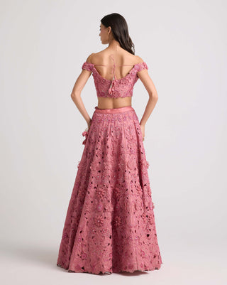 Blush floral applique and beadwork lehenga