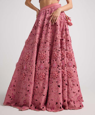 Blush Floral Applique And Beadwork Lehenga by Chandrima available on Indiaspopup.com