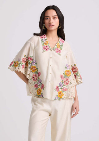 Chandrima-Ivory Floral Cutwork Shirt-INDIASPOPUP.COM
