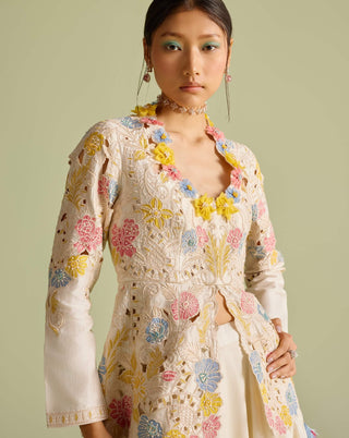 Ivory pastel peplum jacket and lehenga