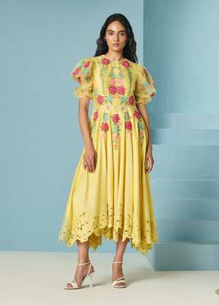 Butter Yellow Applique Flounce Dress XL Butter Yellow Applique Flounce Dress XL