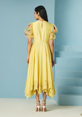 Butter yellow applique flounce dress