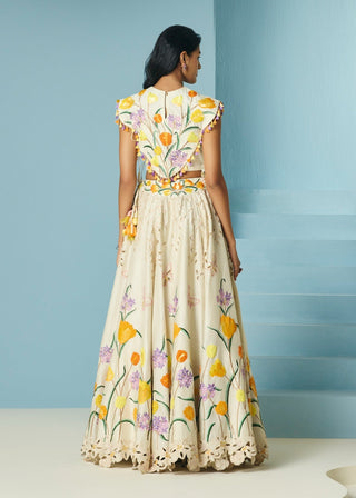 Ivory tulip lehenga and cape top