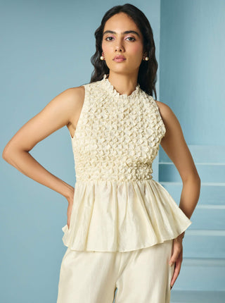 Ivory beaded smocked top