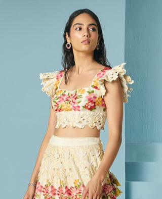 Ivory cutwork and beadwork bustier