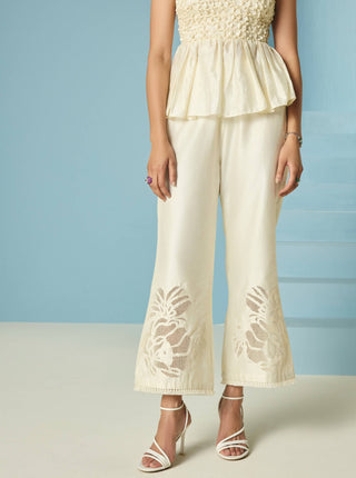 Ivory checkered applique pants and jacket set