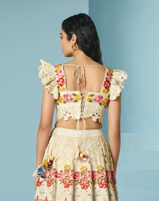 Ivory cutwork and beadwork bustier