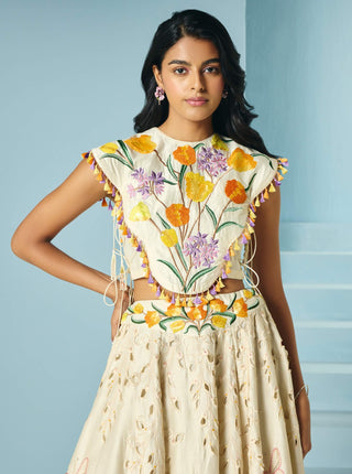 Ivory tulip lehenga and cape top