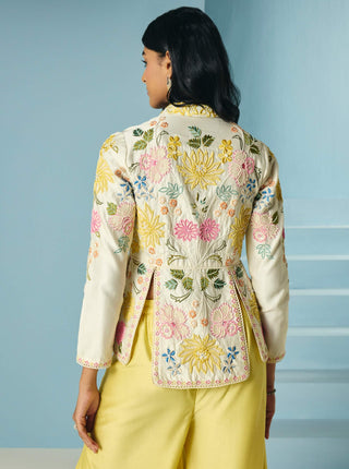 Ivory floral embroidered panelled jacket