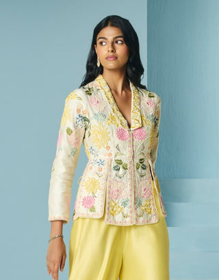 Ivory floral embroidered panelled jacket