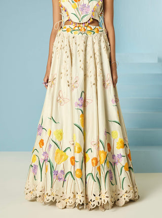 Ivory tulip lehenga and cape top
