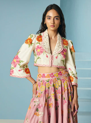 Ivory beadwork fringed bolero jacket