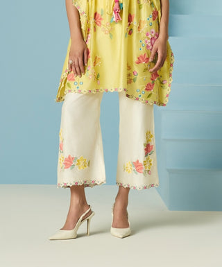 Ivory embroidered straight pants