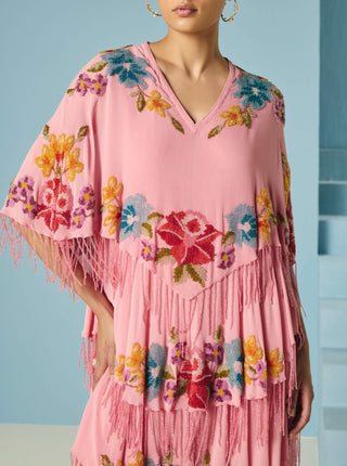 Pink floral beadwork tiered dress