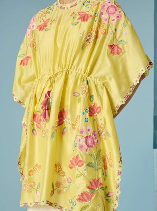 Butter yellow embroidered kaftan