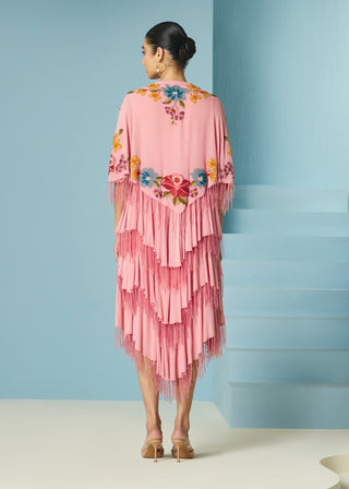 Pink floral beadwork tiered dress