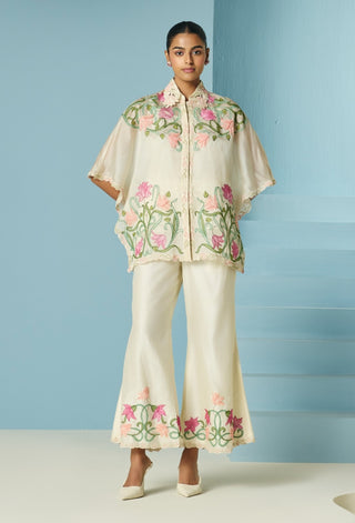 Ivory applique and beadwork bell bottom pants