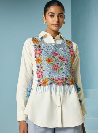 Powder blue beadwork and cutwork vest